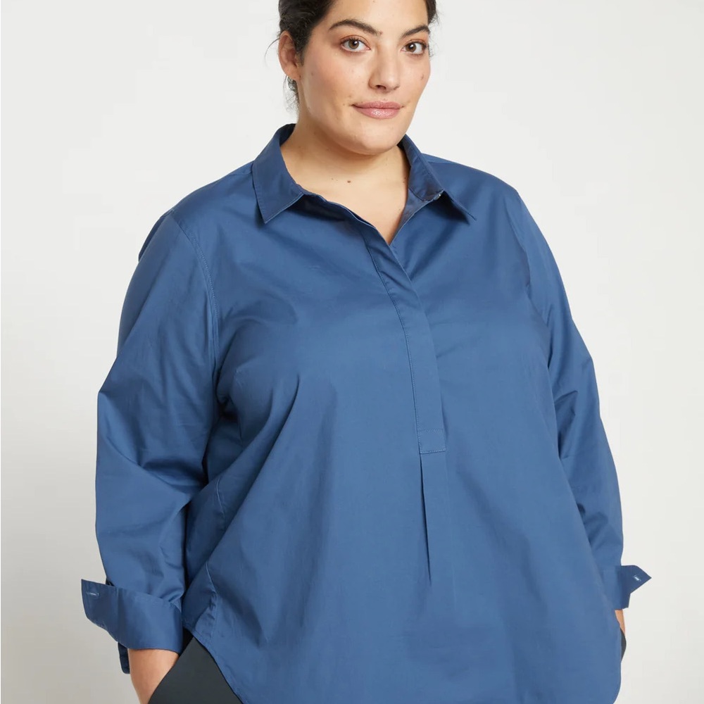 Universal Standard Elbe Popover Stretch Poplin Shirt Classic Fit